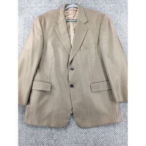 Stafford Executive Tan Silk Wool Blend Micro Check Blazer Sport Coat 44S Jacket